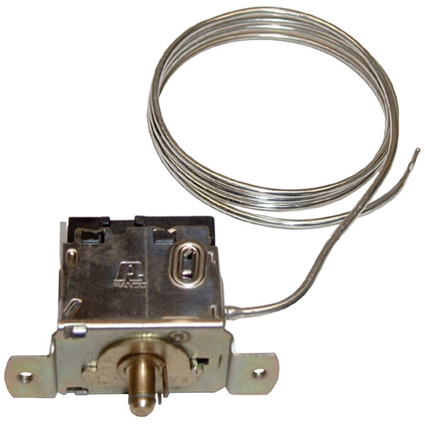 A metal All Points freezer temperature control thermostat with a wire.