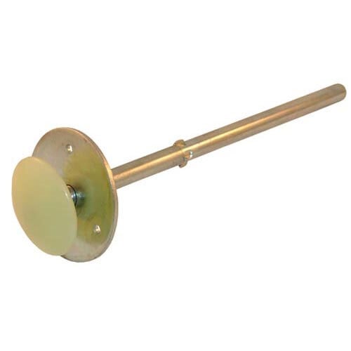 A metal rod with a round disc at the end and a white plastic glow knob.