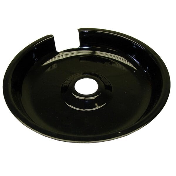 A black circular All Points drip pan with a hole in the center.