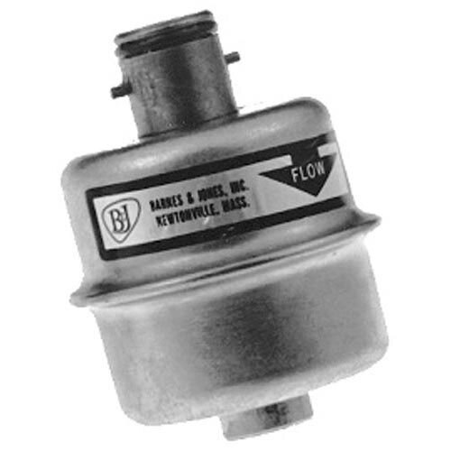 A close-up of a metal twist and lock cylinder with a label that reads "Barnes and Jones All Points 56-1022 Disposable Steam Trap"