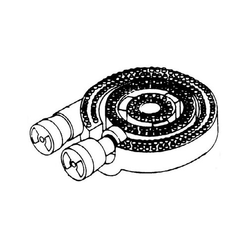 A black and white drawing of the All Points 12" Cast Iron 3 Ring Burner Assembly.