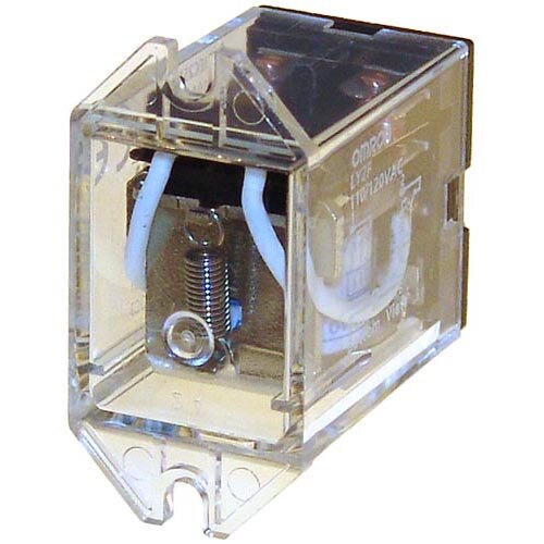 A clear plastic box with a clear coil and black and white wires inside.