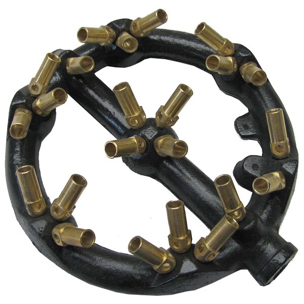 A black metal All Points jet burner with brass fittings and many brass tubes.