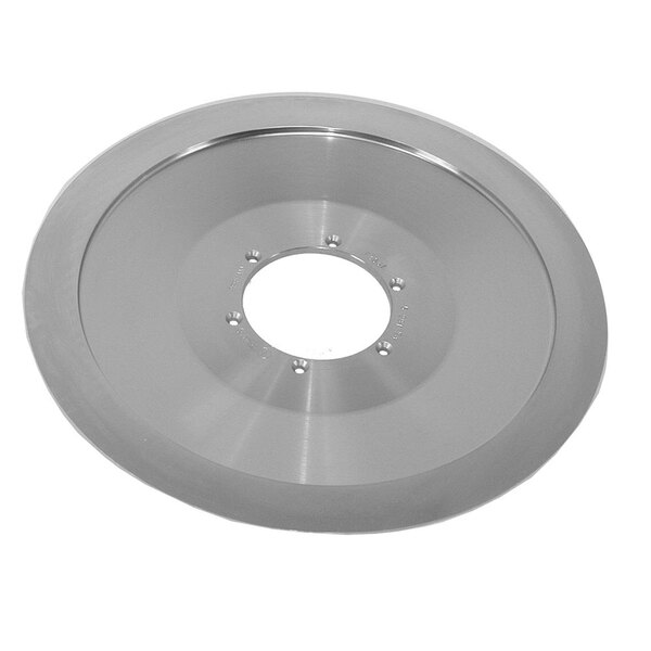 A circular stainless steel All Points slicer knife blade with a hole in the center.