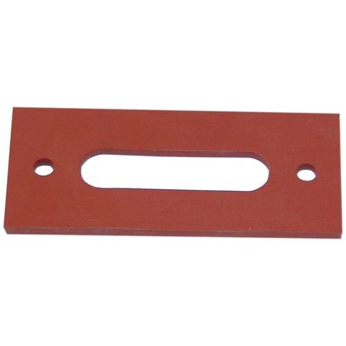 A white rectangular object with a red frame with holes.