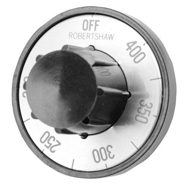 A round black and white All Points fryer thermostat dial with a black circle and numbers.