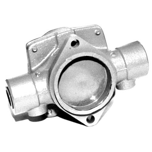 A grey metal All Points fryer filter pump with a round hole.