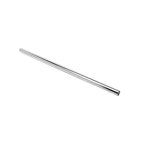 A silver metal tube on a white background.