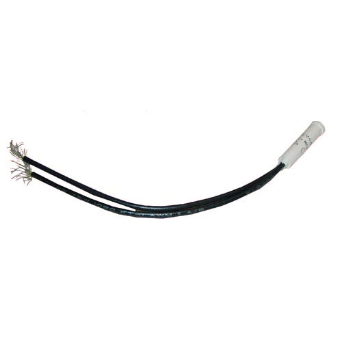 A black cable with white wires and a white connector attached to a red All Points round signal light.