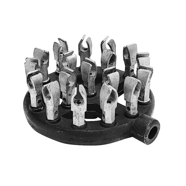 A black and white circular metal tool holder with many metal objects inside.