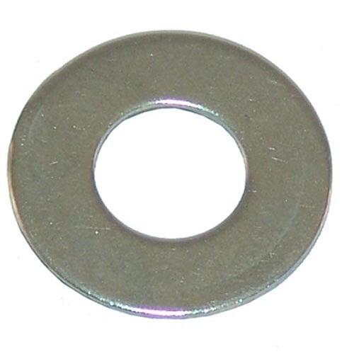 A close-up of a metal washer with a hole in it.
