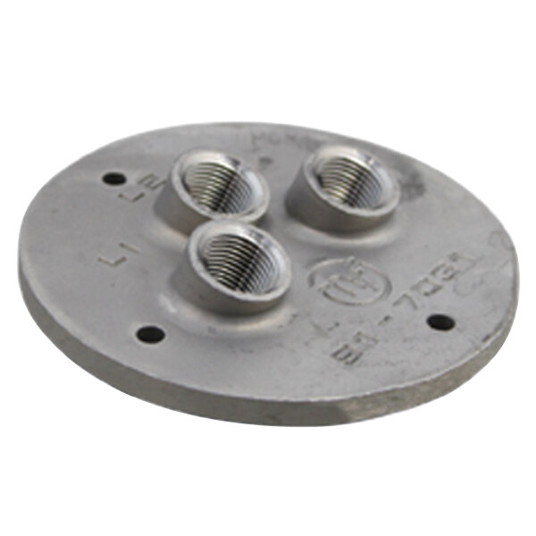 A round metal All Points probe plate with 3/8" FPT probe holes.
