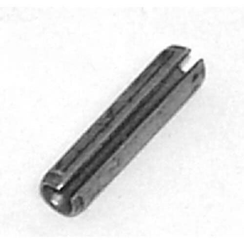 A metal roll pin with a small hole in it.