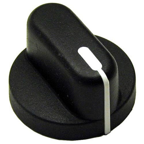 A black 1 3/8" toaster knob with white markings.