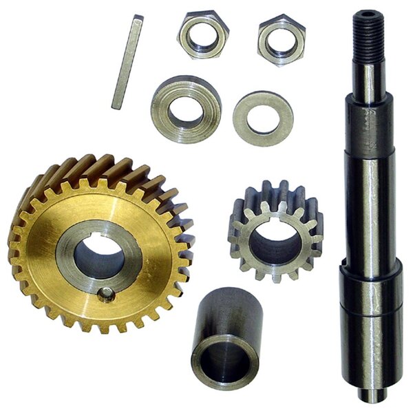 A close-up of gears and nuts for a Hobart mixer.
