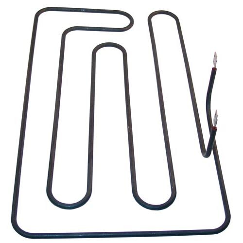 A black heating element for a griddle with metal rods and two wires.