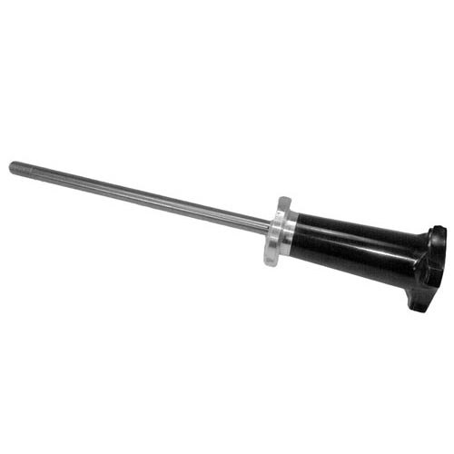 A black and silver metal rod with a knob on the end.