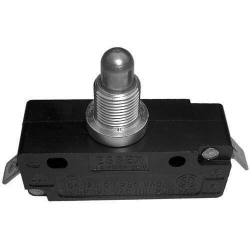 A close-up of a black and silver On/Off push button switch with screws.