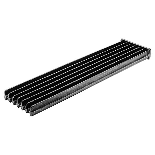 A black rectangular cast iron broiler grate with four bars.