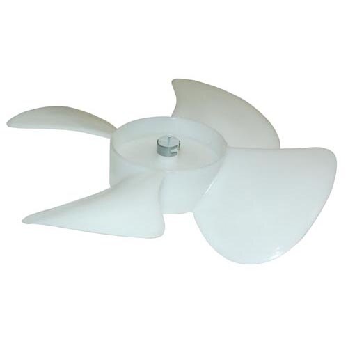 A white plastic All Points 6" fan blade with a metal center.