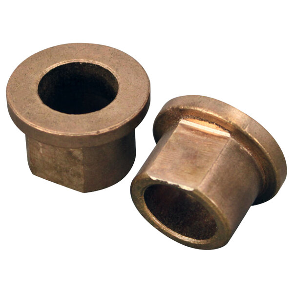 A close-up of a couple of bronze All Points 26-1735 door hinge bushings.