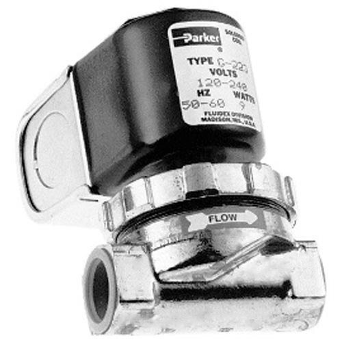 A close-up of a metal All Points water solenoid valve with a black and silver finish.