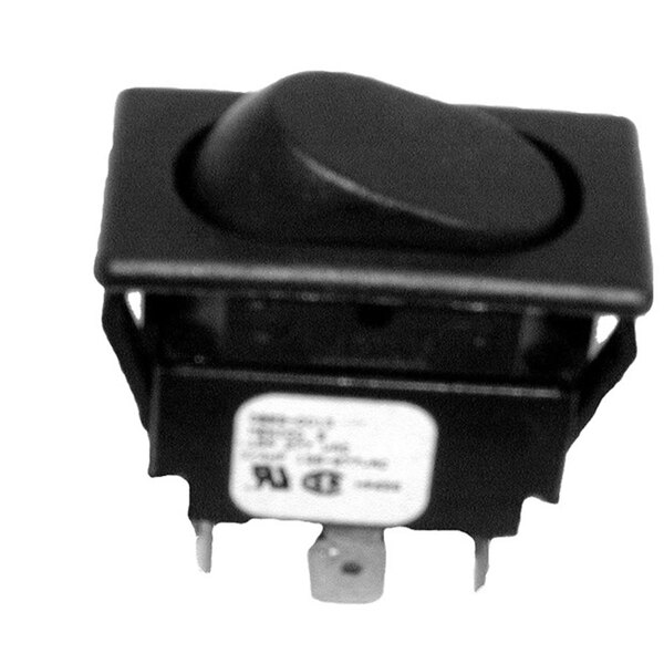 A close-up of a black All Points On/Off/On Rocker Switch with white labels.