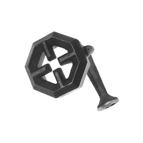 A black metal All Points front burner assembly with a hexagonal shape and a cross on it.