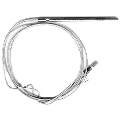A silver cable with a metal connector on a white background.