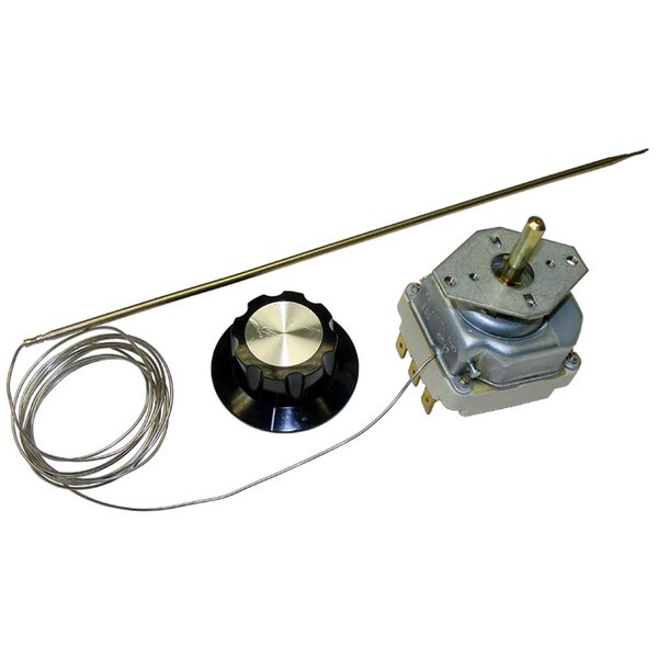 An EGO All Points thermostat with a metal capillary and wire.