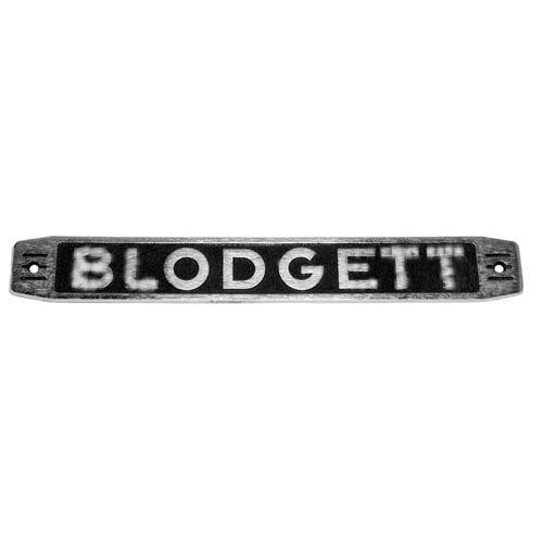A black and white "Blodgett" name plate.