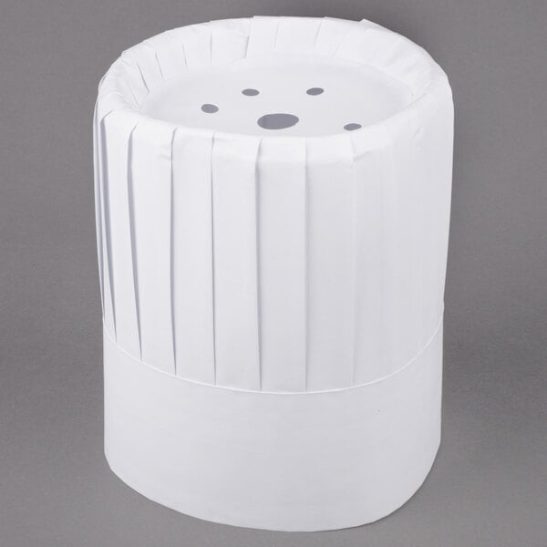 A white Royal Paper pleated disposable chef hat.