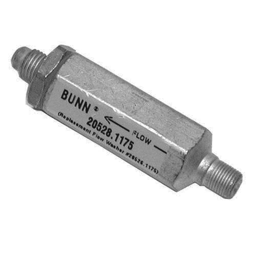 A metal cylinder with a metal bar and a label.