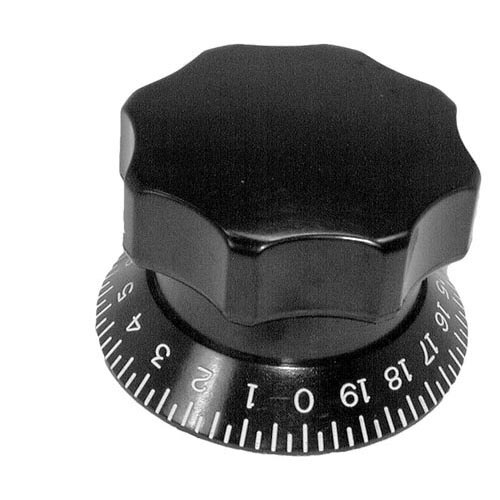 A black plastic knob for a dial with numbers on it.