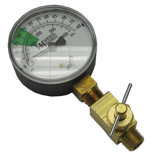 A close-up of an All Points pressure gauge with a green scale.