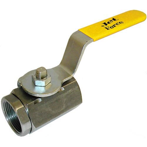 A stainless steel All Points grease drain ball valve with a yellow handle.