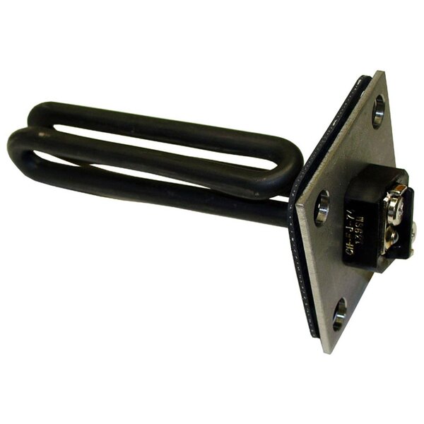 A black metal heating element with a metal plate and black cable.