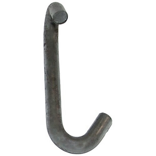 A metal curved left spring hook with a hook on the end.