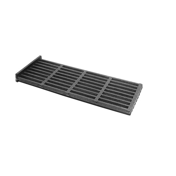 A black cast iron broiler grate with holes.