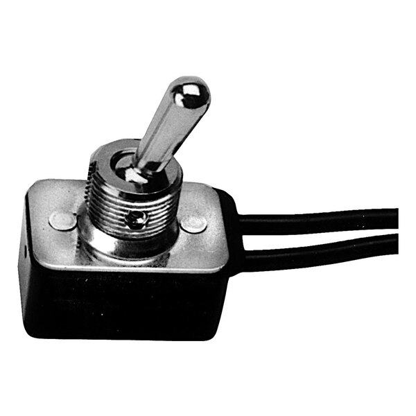 A black toggle switch with a metal knob.