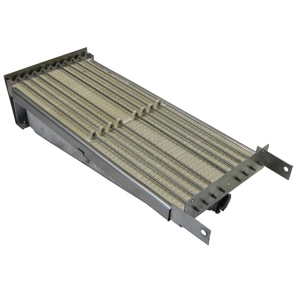 A metal plate with metal rods used for broiling.