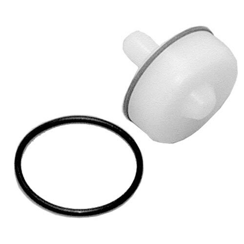 A white plastic cylinder with a black gasket and o-ring inside.