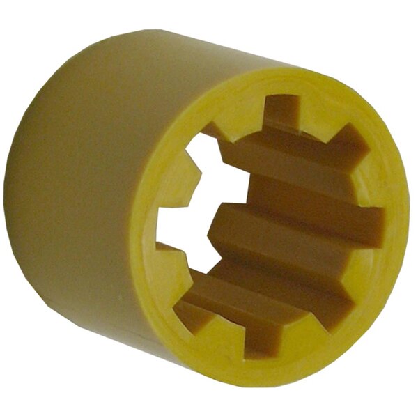 A yellow plastic cylinder with a hole in the middle.