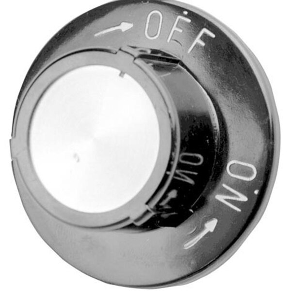 A black round knob with white text that says "Off"