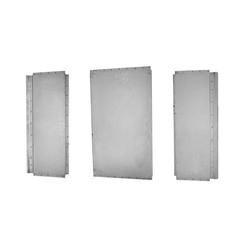 A white rectangular metal deflector assembly set with screws.