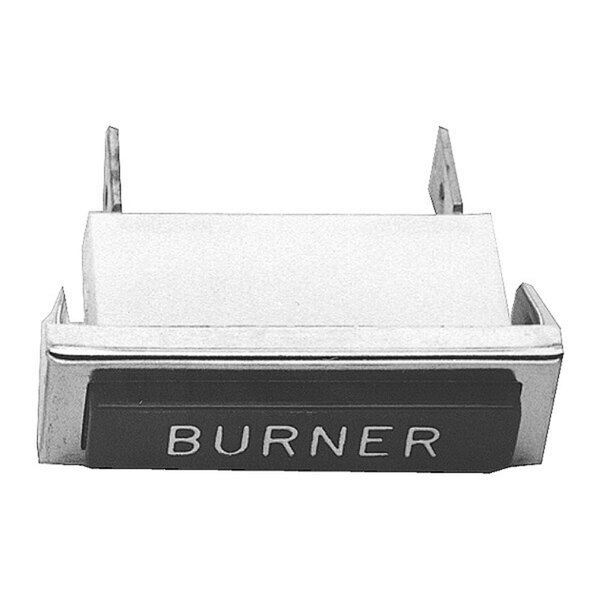 A rectangular red signal light with the word "Burner" in white.