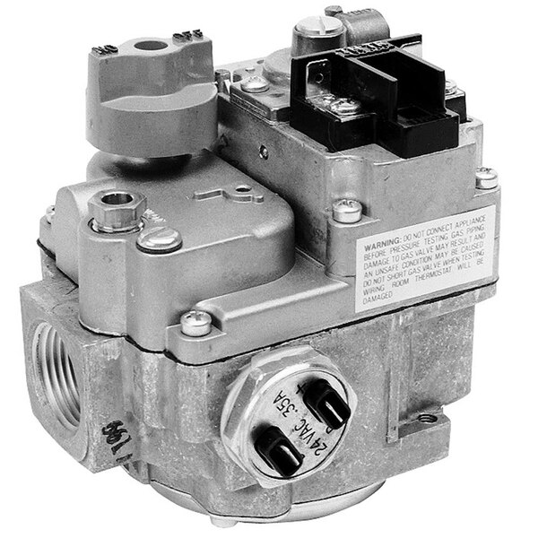 A metal All Points natural gas valve with a black and white label.