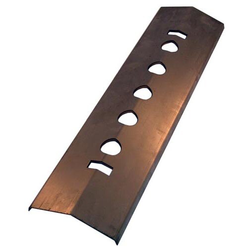 A metal plate with holes used to deflect heat on a Charbroiler.