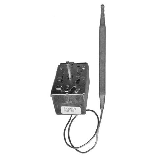 A metal box with a small metal device and a cable.