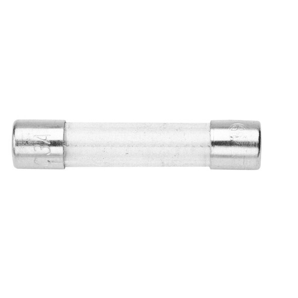 A close-up of a white metal cylinder with metal ends.
